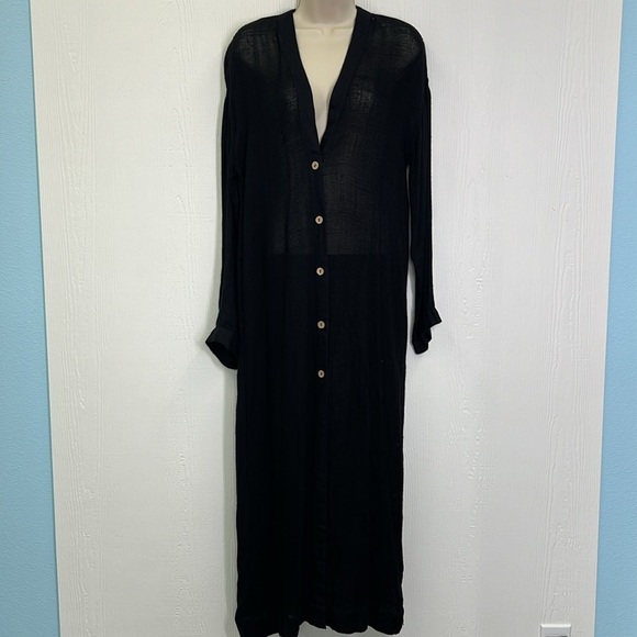 Free People - Black Button Down Long Sleeve Long Lightweight Sweater Duster XS - Picture 3 of 14